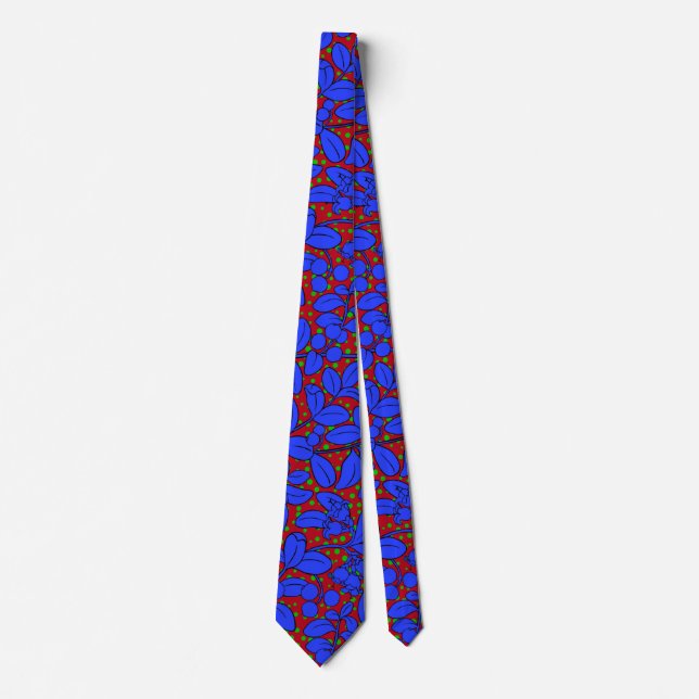 Plants pattern A09.blue b Red BG Tie (Front)