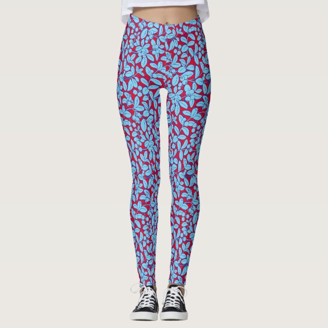 Plants pattern A09w Red BG Leggings (Front)