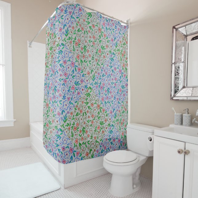 Plants pattern A10.b LGrey BG Shower Curtain (In Situ)