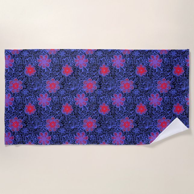 Plants pattern A13.b Black BG Beach Towel (Front)
