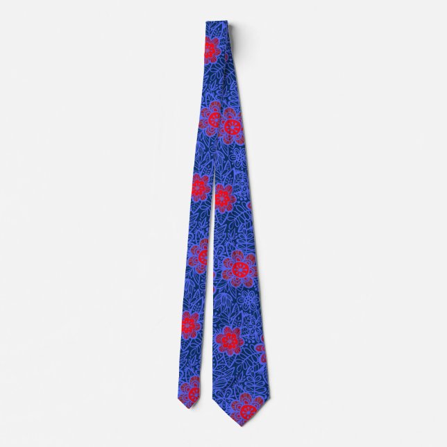 Plants pattern A13.b DBlue BG Tie (Back)
