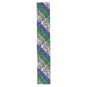 Plants pattern Blue and Green A07.b Black BG Long Table Runner