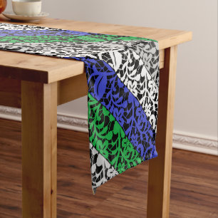 Plants pattern Blue and Green A07.b Black BG Medium Table Runner