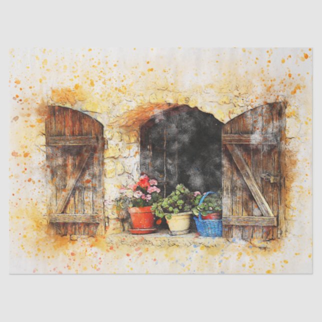 Plants Window Watercolor Art Decoupage Tissue Paper (Front)