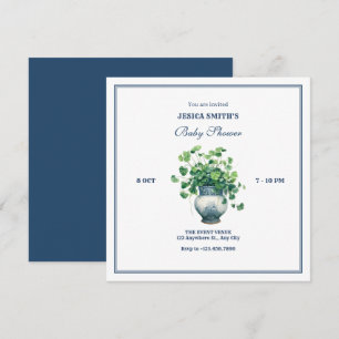 Plants with antique vase baby shower invitation