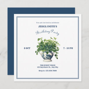 Plants with antique vase birthday invitation