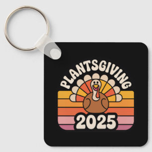 Plantsgiving 2025 Vegan Friendsgiving Retro Badge Key Ring