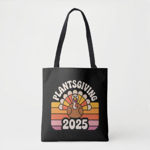 Plantsgiving 2025 Vegan Friendsgiving Retro Badge Tote Bag