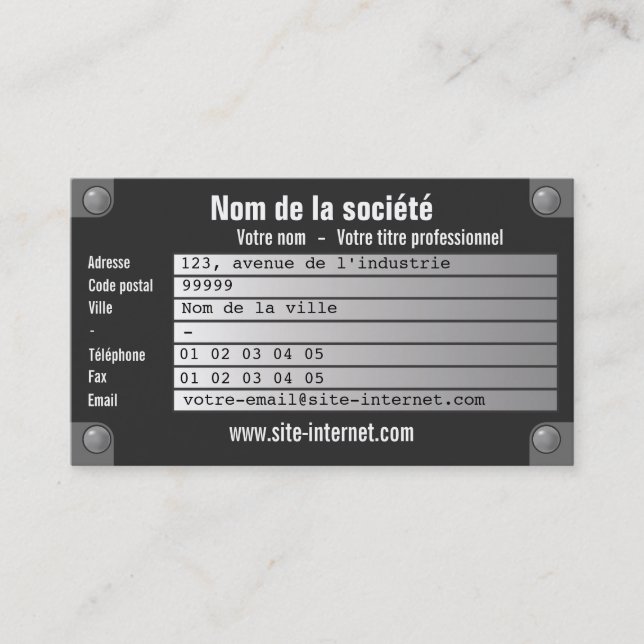 plaque constructeur business card (Front)