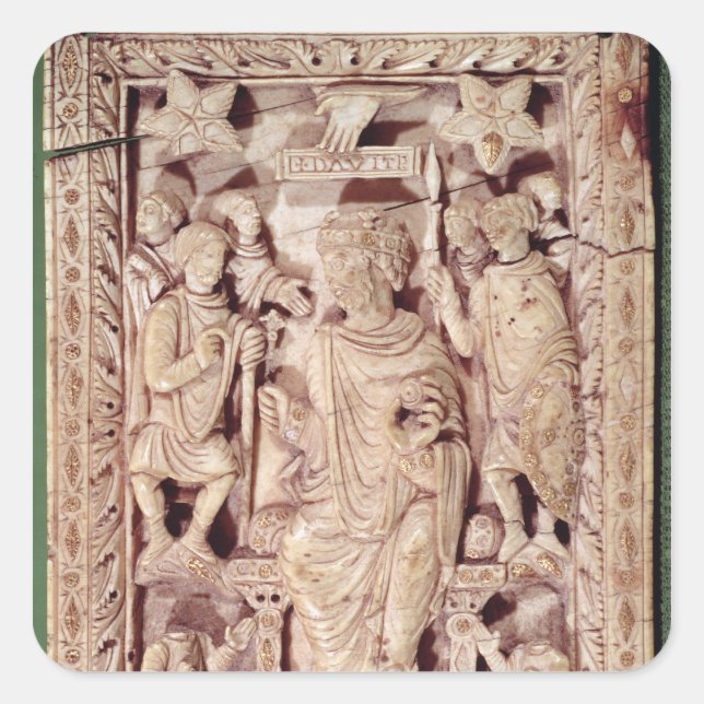 Plaque depicting King David enthroned Square Sticker (Front)