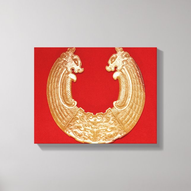 Plaque with two dragons and a Tao-tie mask Canvas Print (Front)