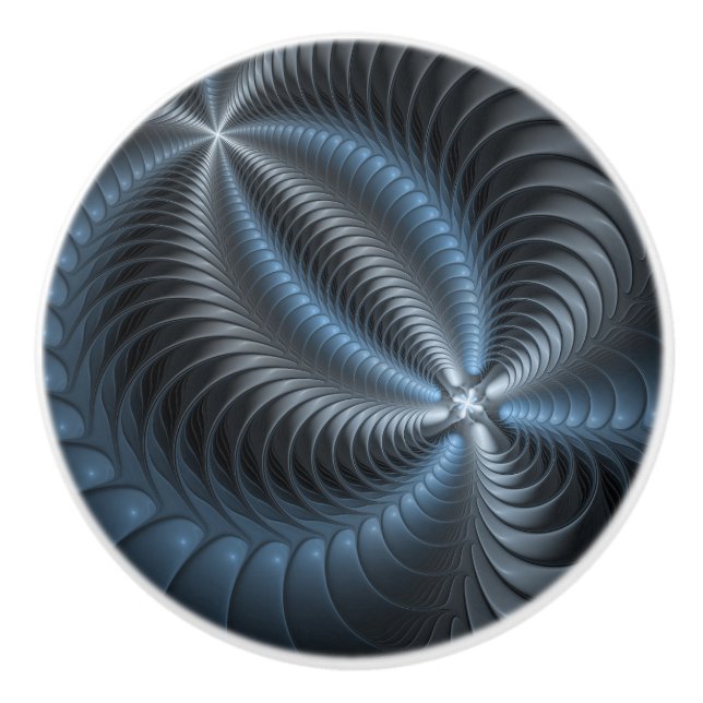 Plastic Blue Gray 3D Fractal Art Modern Abstract Ceramic Knob (Front)