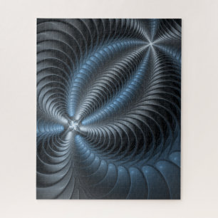 Plastic Blue Gray 3D Fractal Art Modern Abstract Jigsaw Puzzle