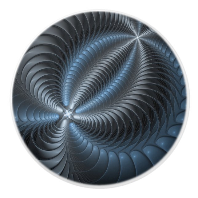 Plastic Blue Grey 3D Fractal Art Modern Abstract Ceramic Knob (Front)