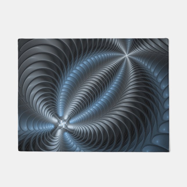 Plastic Blue Grey 3D Fractal Art Modern Abstract Doormat (Front)