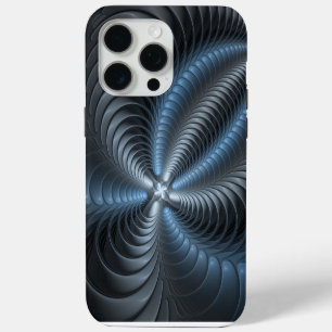 Plastic Blue Grey 3D Fractal Art Modern Abstract iPhone 15 Pro Max Case