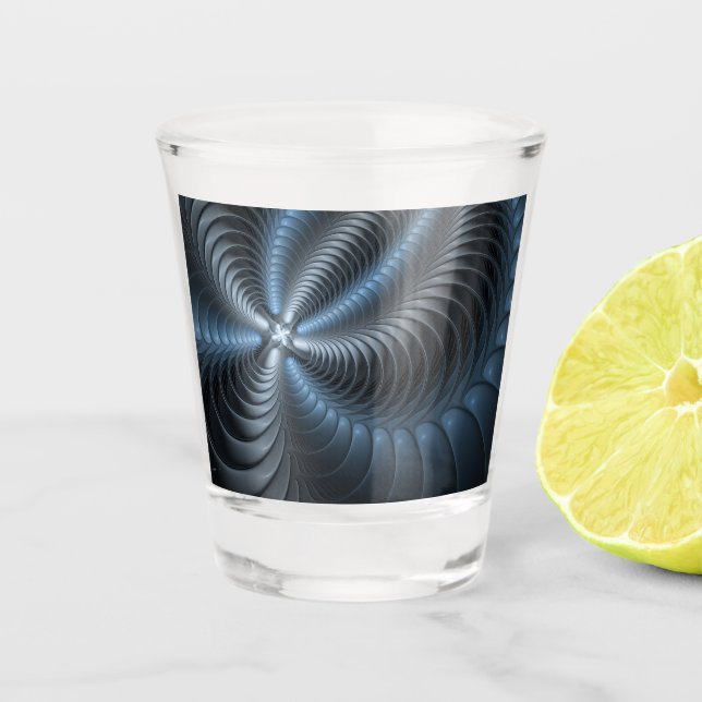 Plastic Blue Grey 3D Fractal Art Modern Abstract Shot Glass (Front)