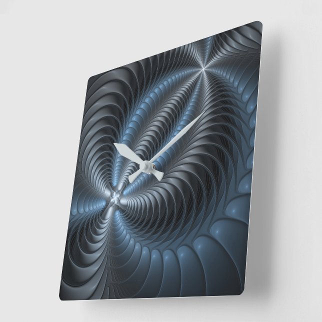 Plastic Blue Grey 3D Fractal Art Modern Abstract Square Wall Clock (Angle)