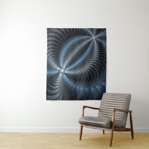 Plastic Blue Grey 3D Fractal Art Modern Abstract Tapestry