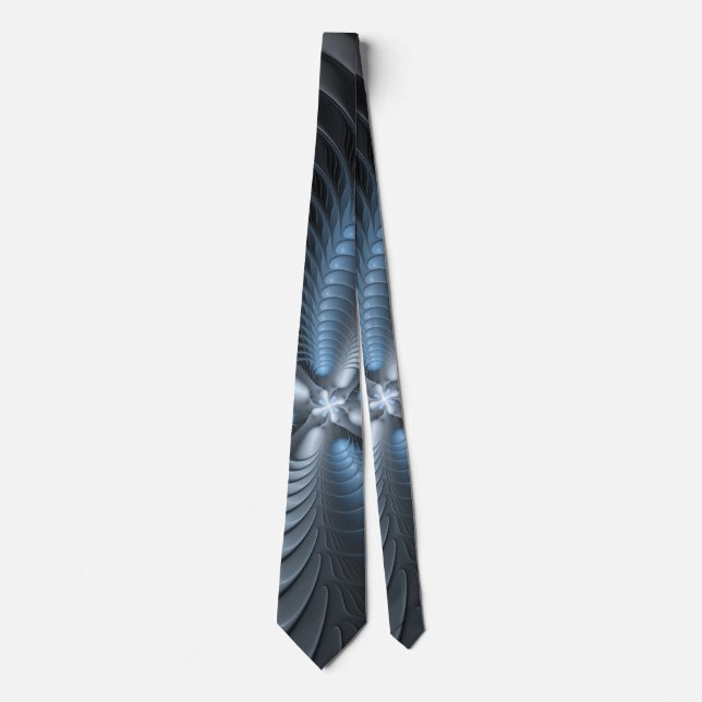 Plastic Blue Grey 3D Fractal Art Modern Abstract Tie (Front)