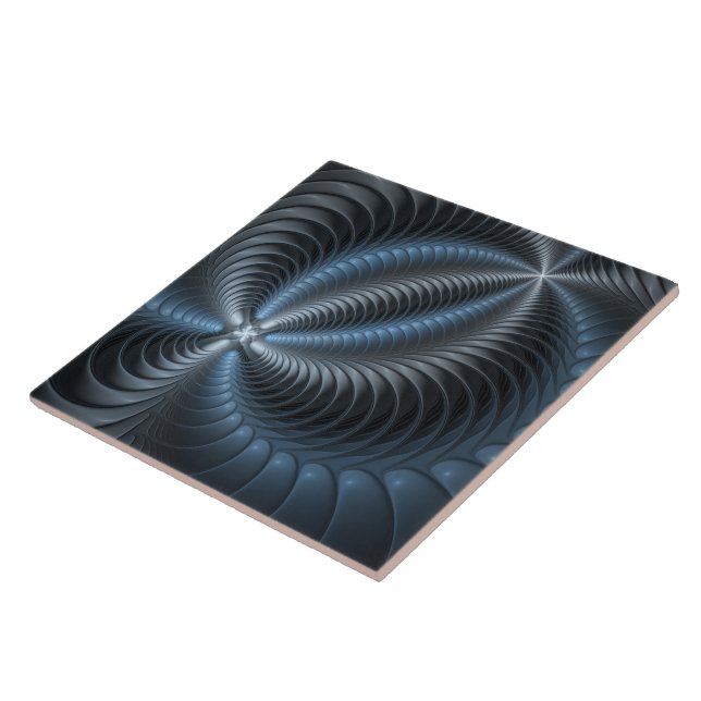 Plastic Blue Grey 3D Fractal Art Modern Abstract Tile (Side)
