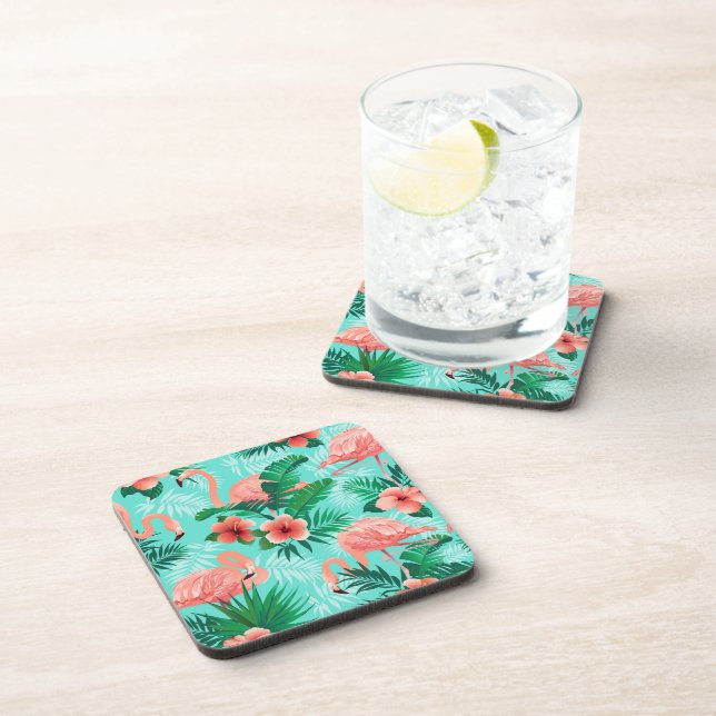 Plastic Coasters Flamingo Tropical Palms  (Right Side)