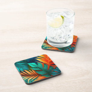 Plastic Coasters Tropical Palms Print