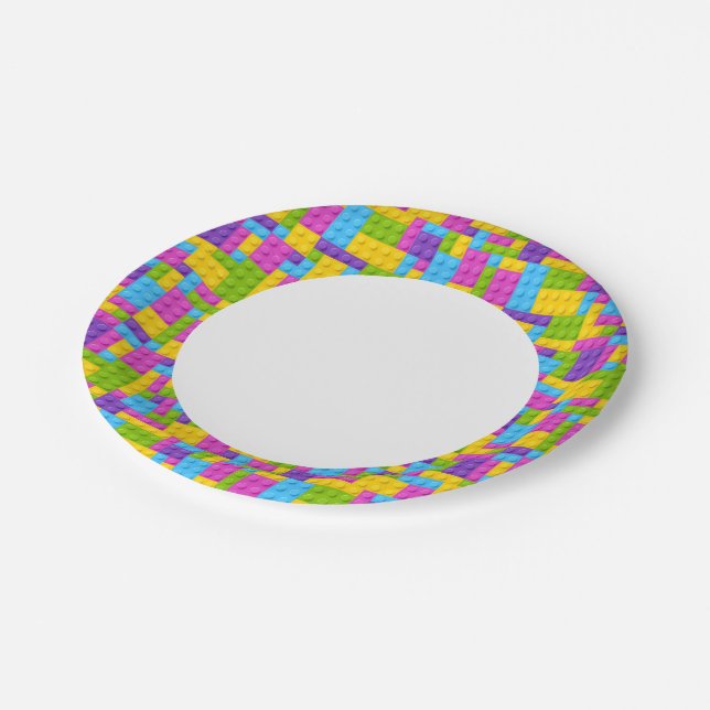 Plastic Construction Blocks Pattern Paper Plate (Angled)