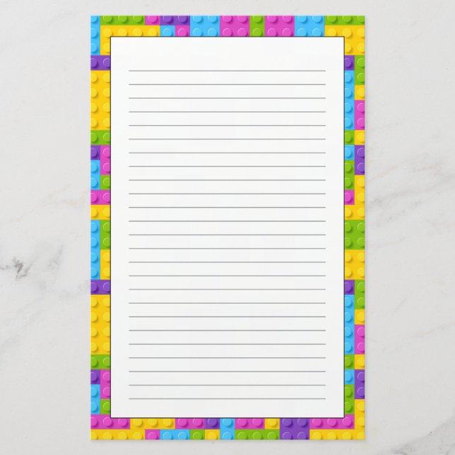 Plastic Construction Blocks Pattern Stationery (Front)