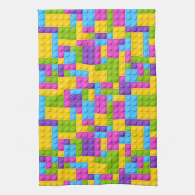 Plastic Construction Blocks Pattern Tea Towel (Vertical)
