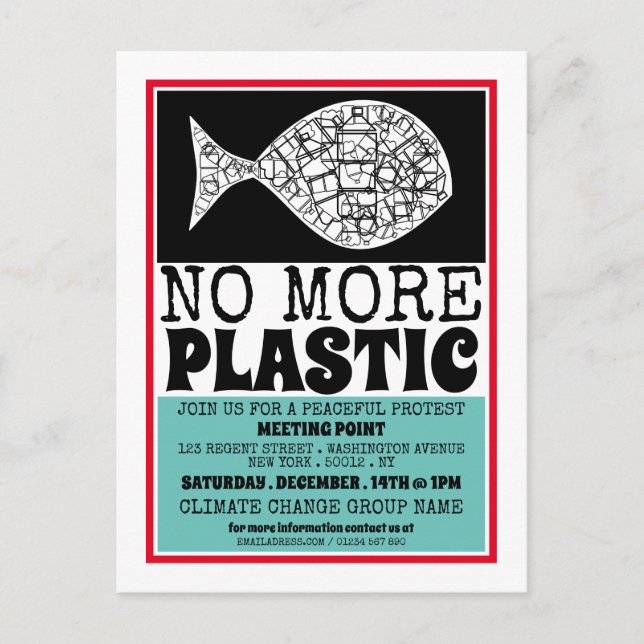 Plastic Fish, Climate Change Meeting Point Invite Postcard (Front)