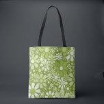 Plastic Flowers Retro 60s 70s Floral Print Green Tote Bag<br><div class="desc">Plastic Flowers Retro 60s 70s Floral Pattern Print in Vintage Green. Pretty,  vintage aesthetic print design with a 1960s 1970s hippie flower power vibe; cheerful and nostalgic. Looks a bit 3D,  but isn’t. Fun vintage maximalism. Avocado sage tones. By Kierkegaard Design Studio.</div>