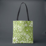 Plastic Flowers Retro 60s 70s Floral Print Green Tote Bag<br><div class="desc">Plastic Flowers Retro 60s 70s Floral Pattern Print in Vintage Green. Pretty,  vintage aesthetic print design with a 1960s 1970s hippie flower power vibe; cheerful and nostalgic. Looks a bit 3D,  but isn’t. Fun vintage maximalism. Avocado sage tones. By Kierkegaard Design Studio.</div>