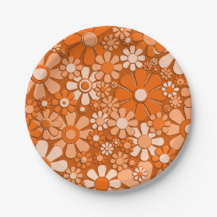 Plastic Flowers Retro 60s 70s Floral Print Pattern Paper Plate