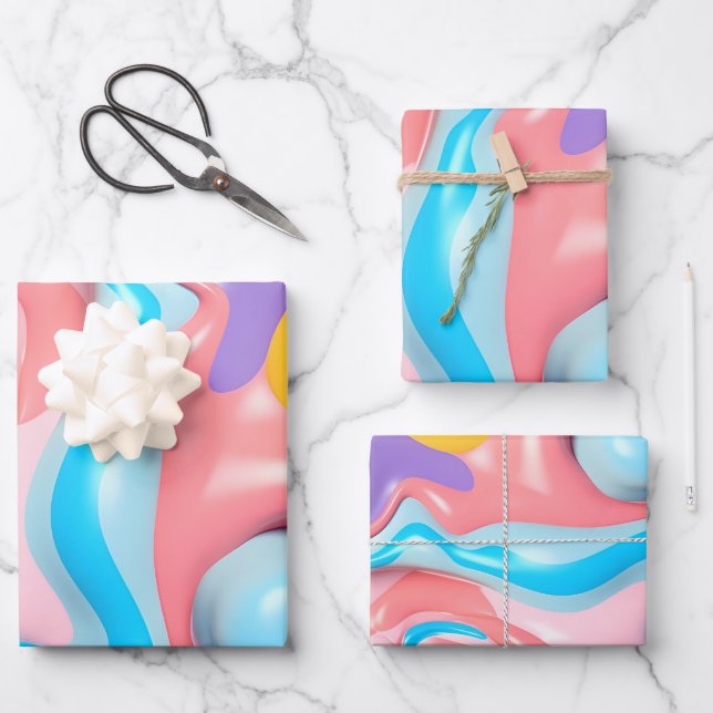 Plastic Fluid 3D Abstract Wrapping Paper Sheet (Front)