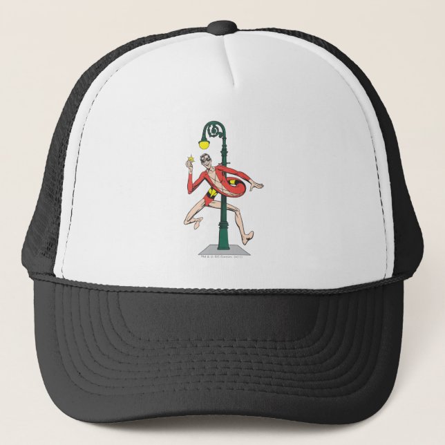Plastic Man Wraps Streetlamp Trucker Hat (Front)