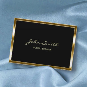 Plastic Surgeon Modern Black & Gold Frame Business Card