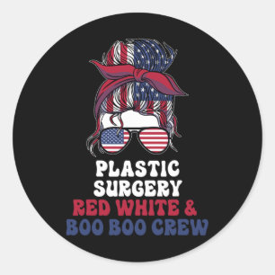 Plastic Surgery Nurse Messy Bun July 4th American  Classic Round Sticker