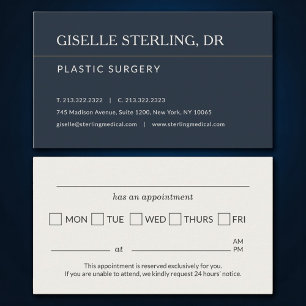 Plastic Surgery Office Appointment Reminder Business Card