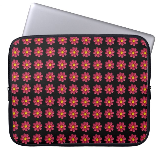 Plasticine Red Flower Pattern on Black Laptop Sleeve (Front)