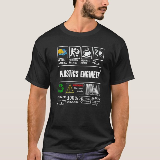 Plastics Engineer Label Skills Solving Coffee Trav T-Shirt (Front)