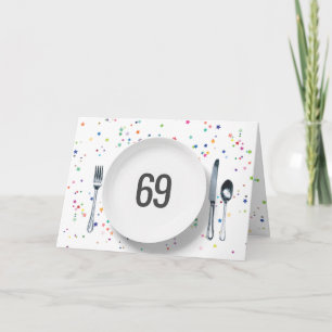 Plate and Silverware for 69th Birthday Card
