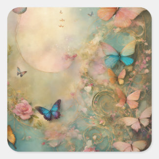 Plate butterfly design square sticker