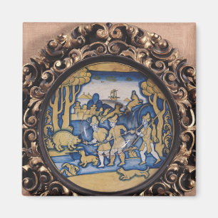 Plate decorated with a hunting scene magnet