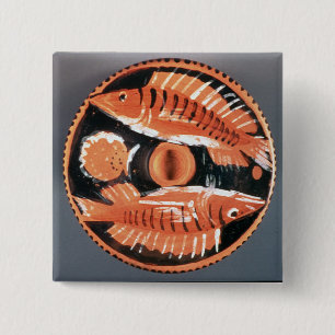 Plate depicting two fish, 350 BC (ceramic) 15 Cm Square Badge