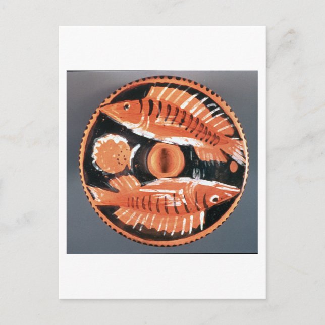 Plate depicting two fish, 350 BC (ceramic) Postcard (Front)