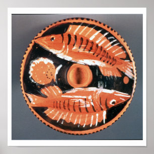 Plate depicting two fish, 350 BC (ceramic) Poster