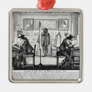 Plate engravers working with gallery metal tree decoration