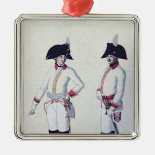 Plate of a soldier in red, yellow & white metal tree decoration