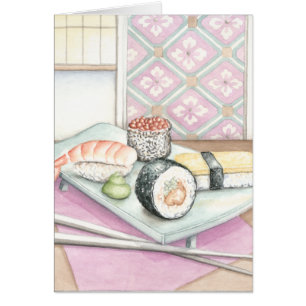 Plate of Assorted Sushi with Chopsticks